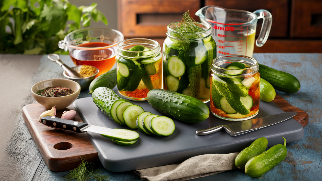 Photo showing canned Cucumber dipped in vinegar